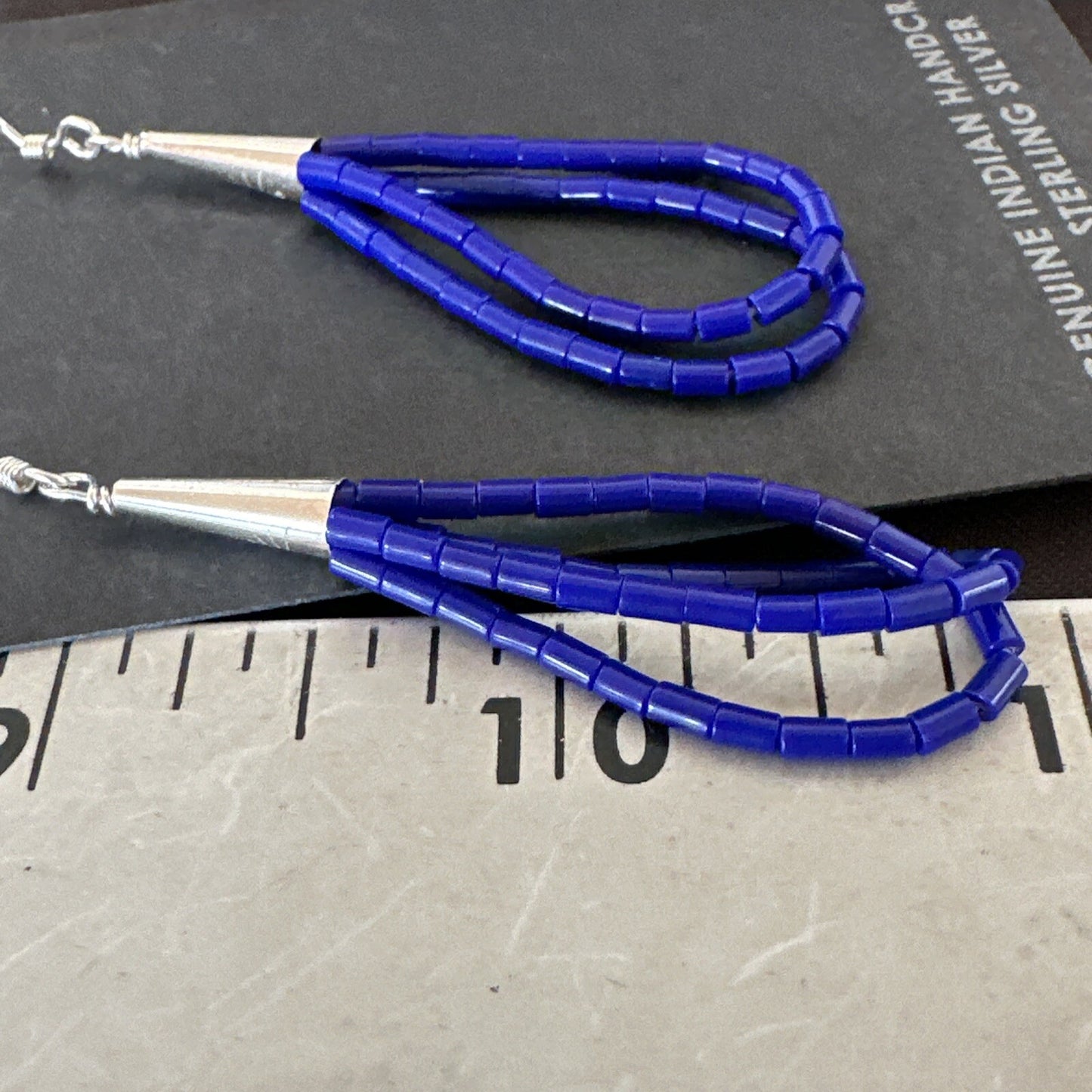 Blue Lapis 2S Heishi Liquid Sterling Silver Dangle Earrings 17888