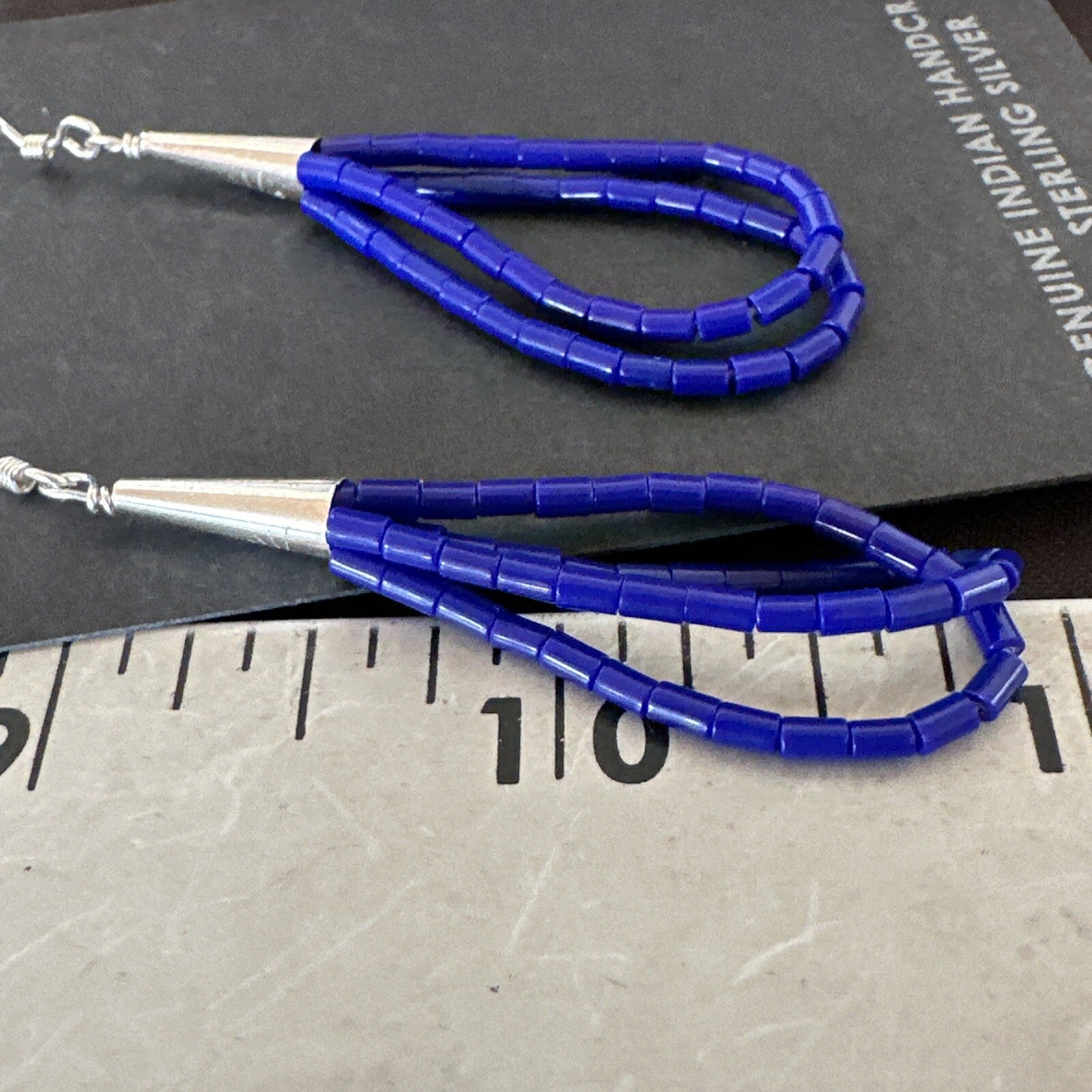 Blue Lapis 2S Heishi Liquid Sterling Silver Dangle Earrings 17888