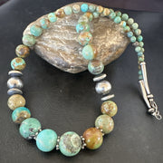 Green Turquoise Graduated Navajo Necklace 21" | Sterling Silver | Authentic Native American Handmade | 17782