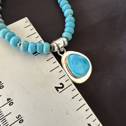 Mens Blue Kingman Turquoise Pendant Navajo Sterling Silver Necklace 21" 18111