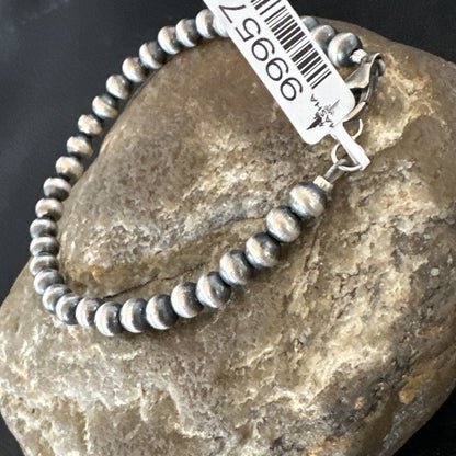 Native American Navajo 5mm Beads 8” Sterling Silver Bracelet 99958
