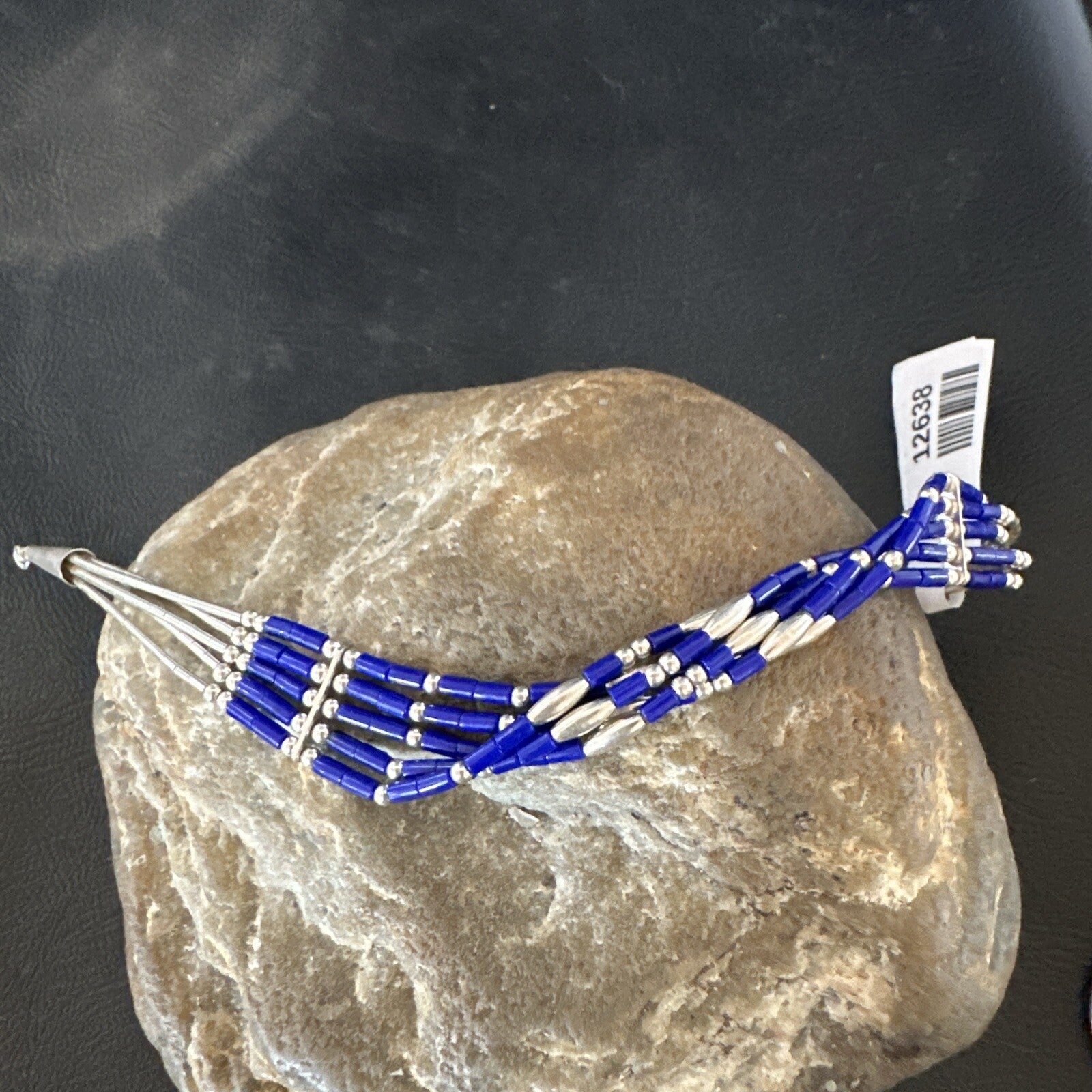 Lapis Stabilized Liquid Heishi 5 Strands Sterling Silver Bracelet 7.25" 12638