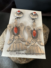 Thunderbird Navajo Womens Stamped Spiny Dangle Earrings Sterling Silver 19787