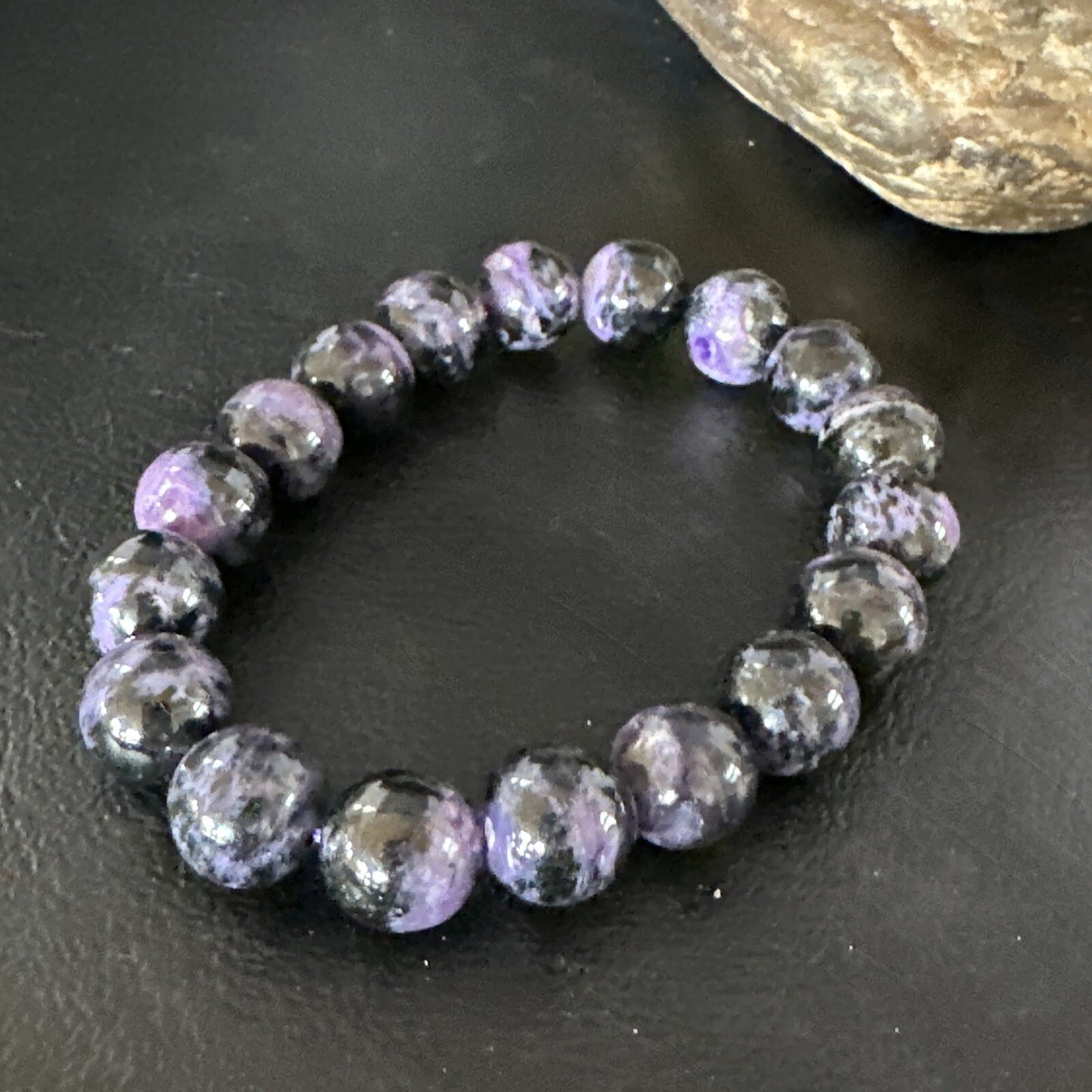 Purple Stone 10mm Stretch Bead Bracelet Navajo Sterling Silver 15239