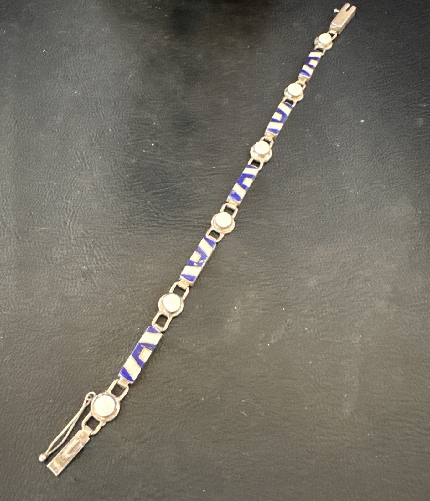 A Womens Blue Lapis Opal Sterling Silver Link Bracelet 7" 19794