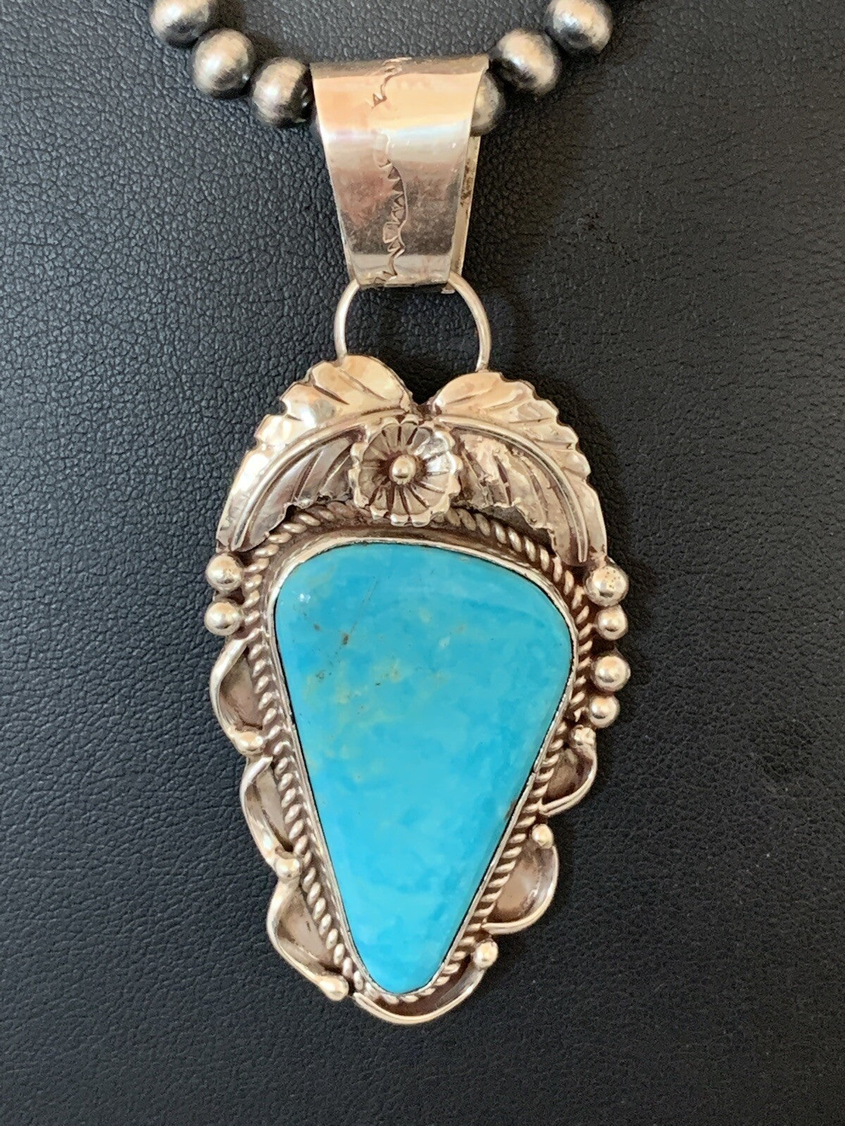 Blue Kingman Turquoise Pendant Navajo Pearls Sterling Silver Necklace 20" 00392