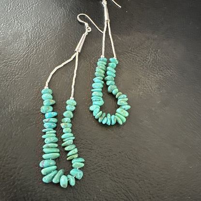 Long Blue Turquoise Nugget Bead Sterling Silver Beads Navajo Earrings 3” 18096