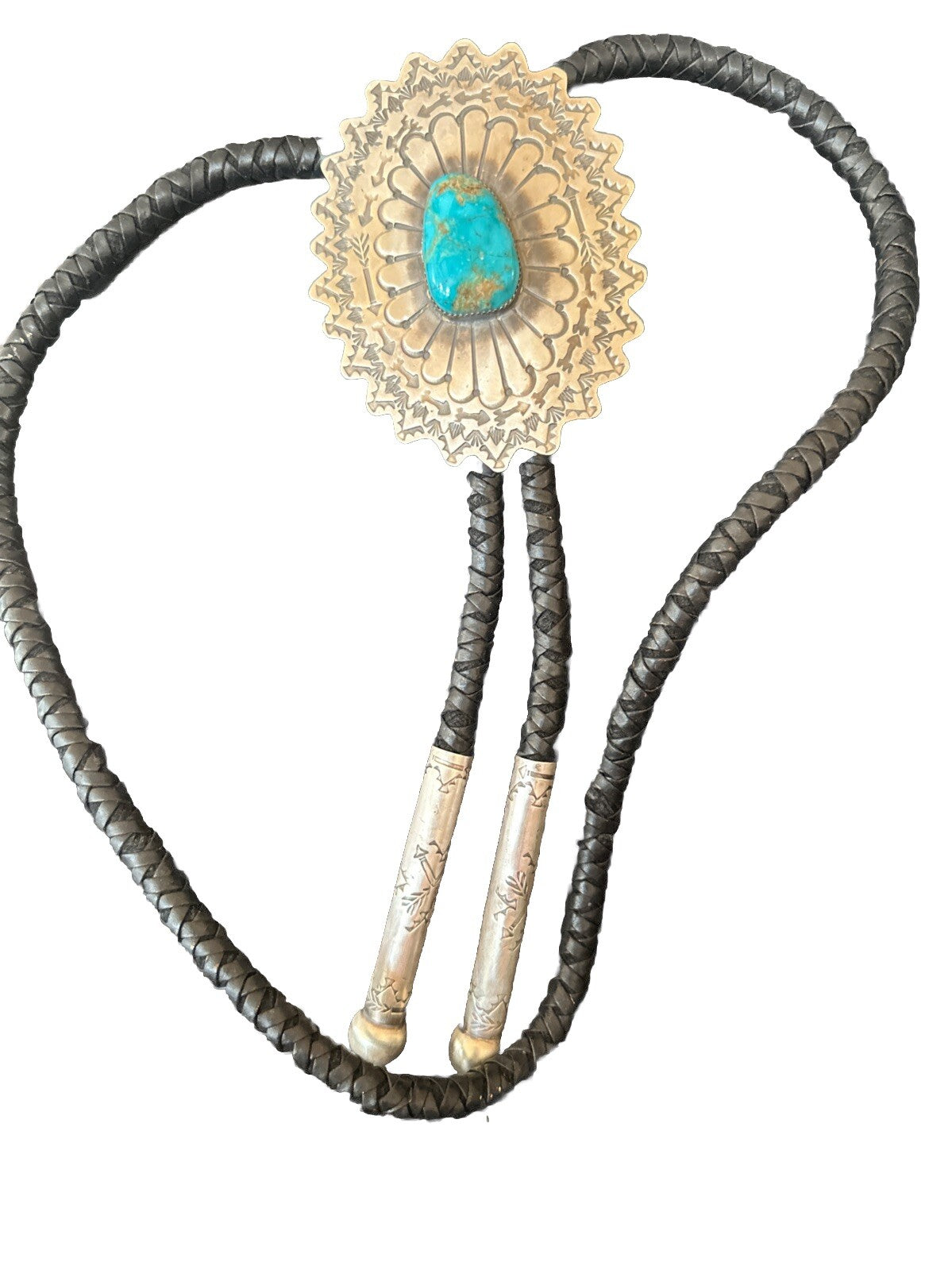 XXL Mens Blue Kingman Turquoise Navajo Sterling Silver Bolo Tie 4" 18689