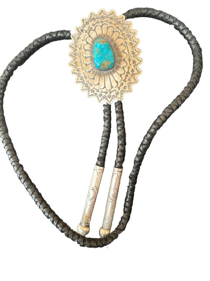 XXL Mens Blue Kingman Turquoise Navajo Sterling Silver Bolo Tie 4" 18689