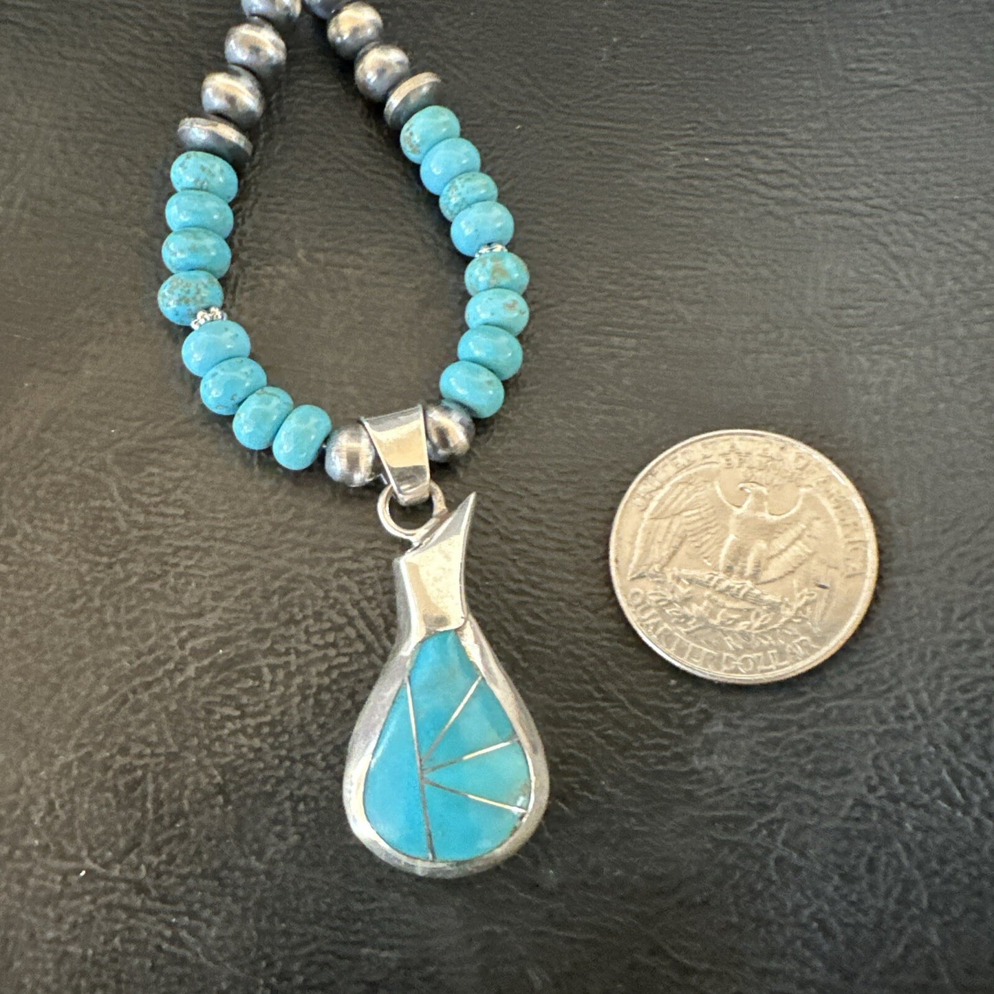 Pottery Blue Kingman Turquoise Pendant Navajo Sterling Silver Necklace 21" 18378