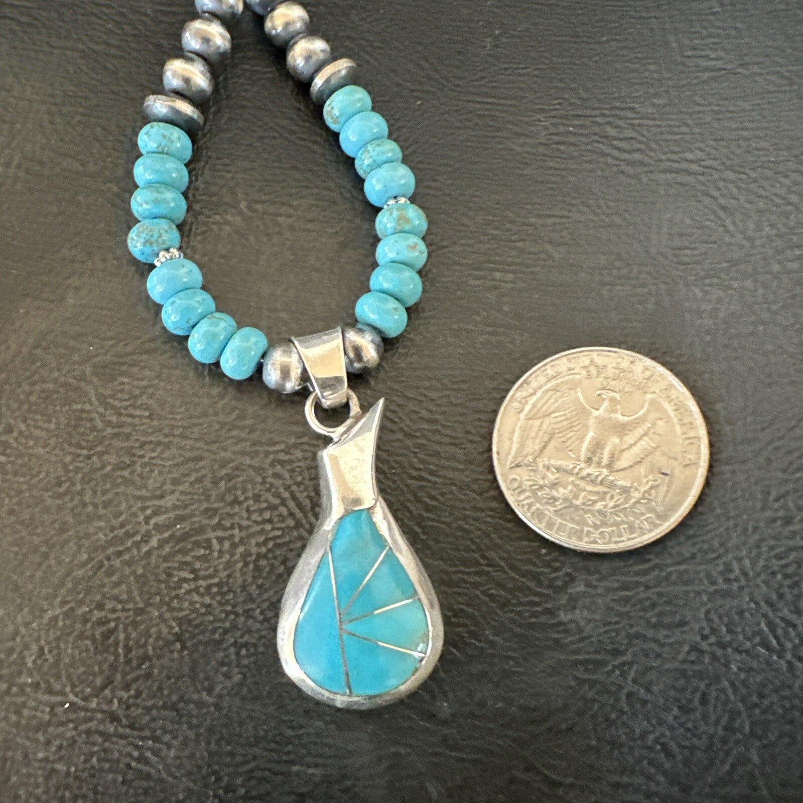 Pottery Blue Kingman Turquoise Pendant Navajo Sterling Silver Necklace 21" 18378