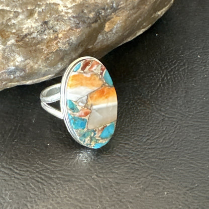Blue Turquoise Spiny Oyster Southwestern Sterling Silver Ring Size 8 18547