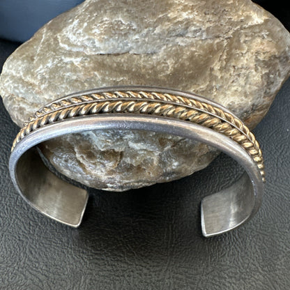 12K Gold filled Navajo Sterling Silver Twist Wire Cuff Bracelet 18123