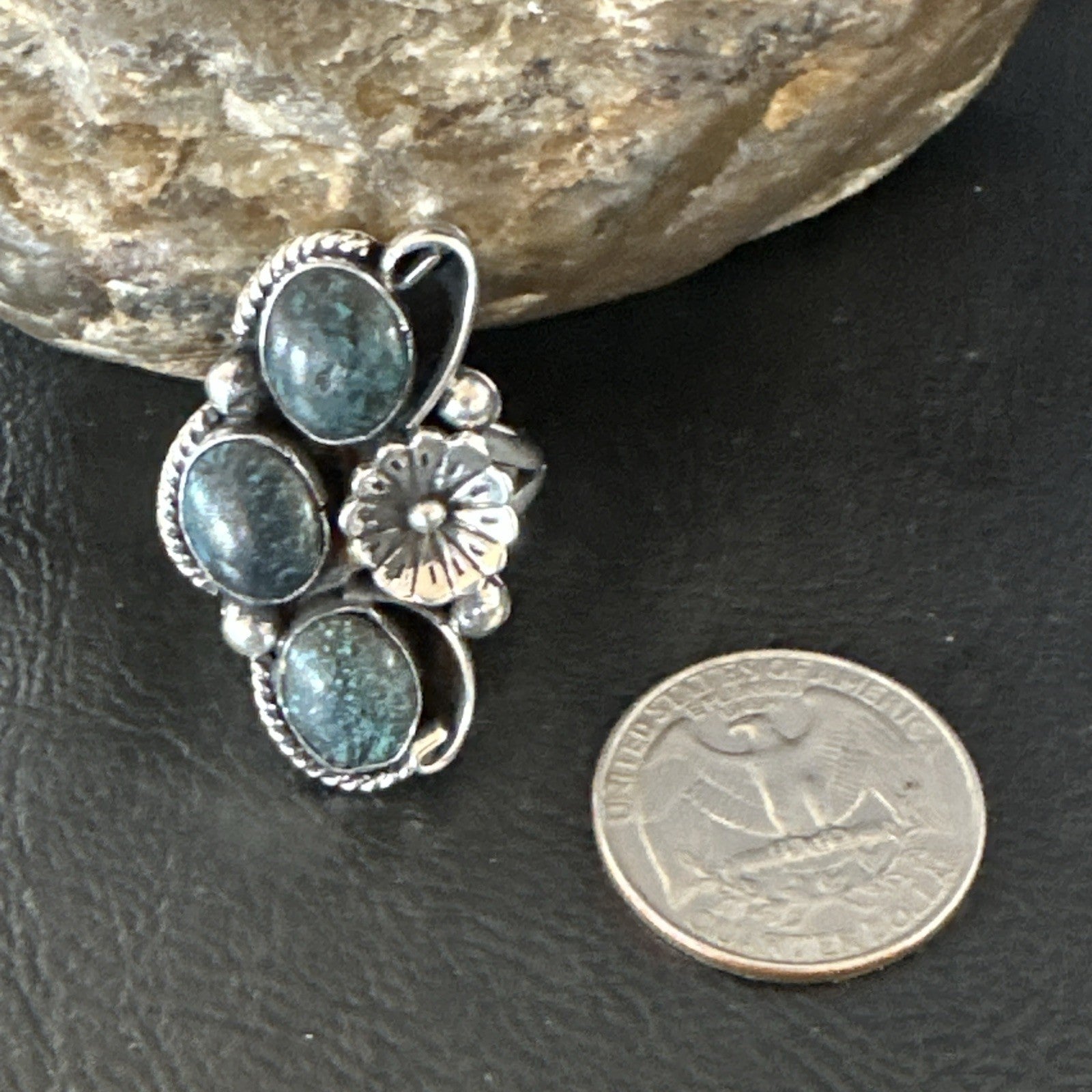 Yazzie Ring Blue Turquoise Navajo Sterling Silver Cluster Size 9.5 19241