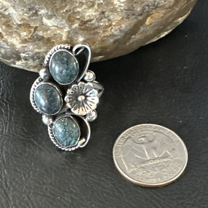 Yazzie Ring Blue Turquoise Navajo Sterling Silver Cluster Size 9.5 19241