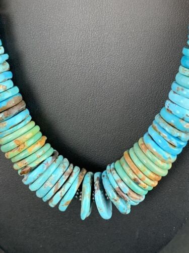 Navajo Blue Green Turquoise Graduated Necklace Sterling Silver 20" 234