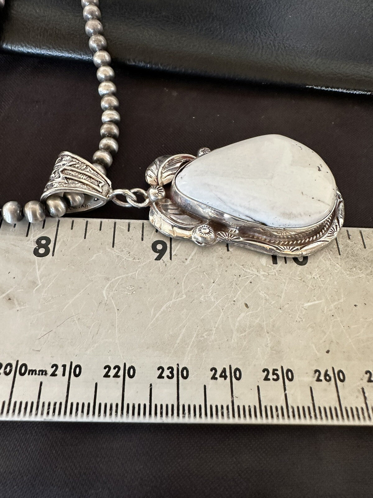 Mens White Buffalo Turquoise Pendant Sterling Silver Beads Necklace 18310