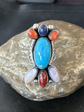 Cluster Blue Turquoise Spiny Oyster Onyx Ring Size 8 | Sterling Silver | Authentic Native American Handmade | 18564