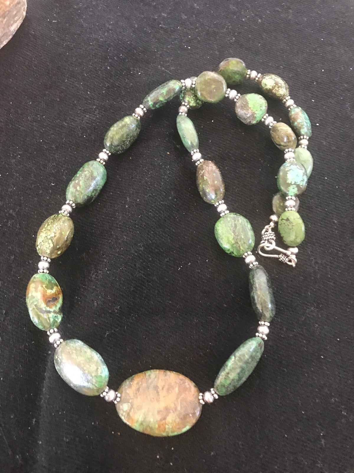 Men’s Graduated Spider Web Turquoise Nugget Navajo Sterling Silver Necklace 21"