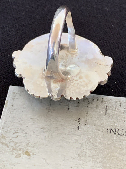 Orange Spiny Oyster Navajo Sterling Silver Ring Size 10.5 14694