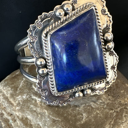 Native Mens Blue Lapis Lazuli Sterling Silver Cuff Bracelet 7.50” 18714