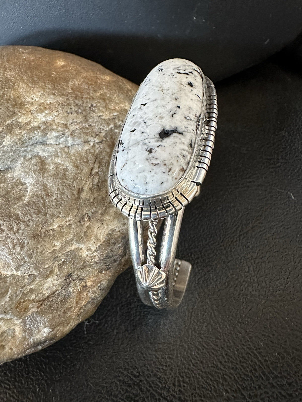 White Buffalo Turquoise Navajo Sterling Silver Cuff Bracelet 7" 19383