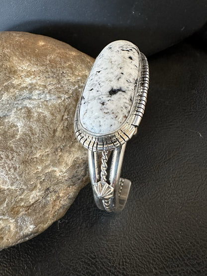 White Buffalo Turquoise Navajo Sterling Silver Cuff Bracelet 7" 19383