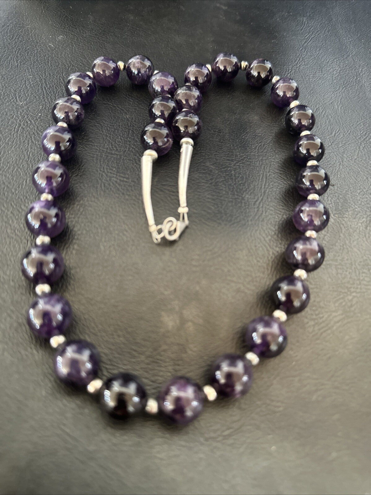12mm Purple Amethyst Navajo Sterling Silver Necklace 21” 18304