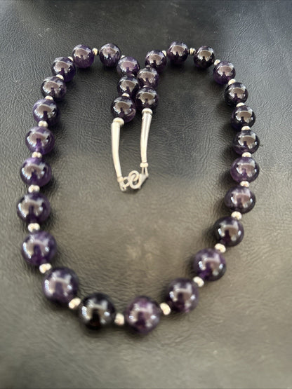 12mm Purple Amethyst Navajo Sterling Silver Necklace 21” 18304