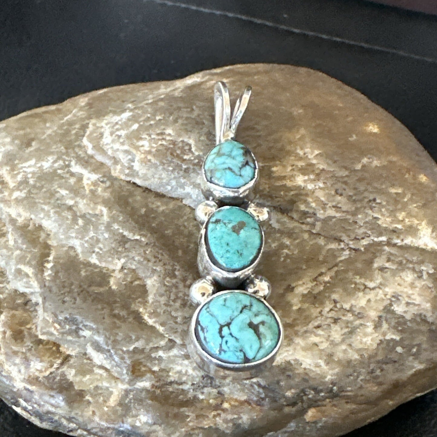 Blue Turquoise 3 Stone Navajo Sterling Silver Cluster Pendant Only 18349