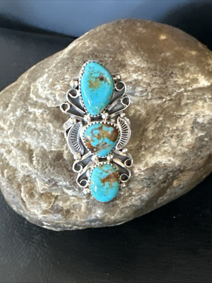 Navajo Blue Kingman Turquoise Ring MultiStone Cluster Sz 8.5 19812