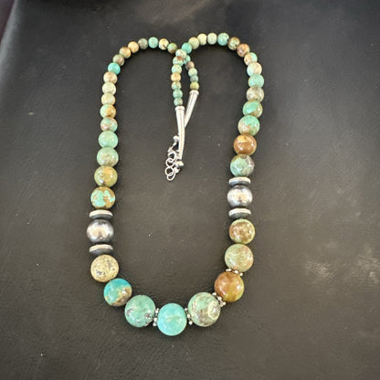 Green Turquoise Graduated Navajo Sterling Silver Necklace 21” 17782