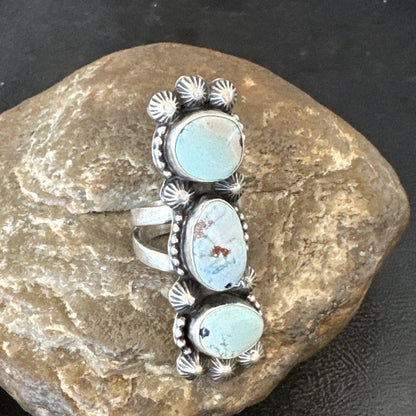 Navajo Sterling Silver Cluster Blue Dry Creek Turquoise Ring Sz 6.5 18596