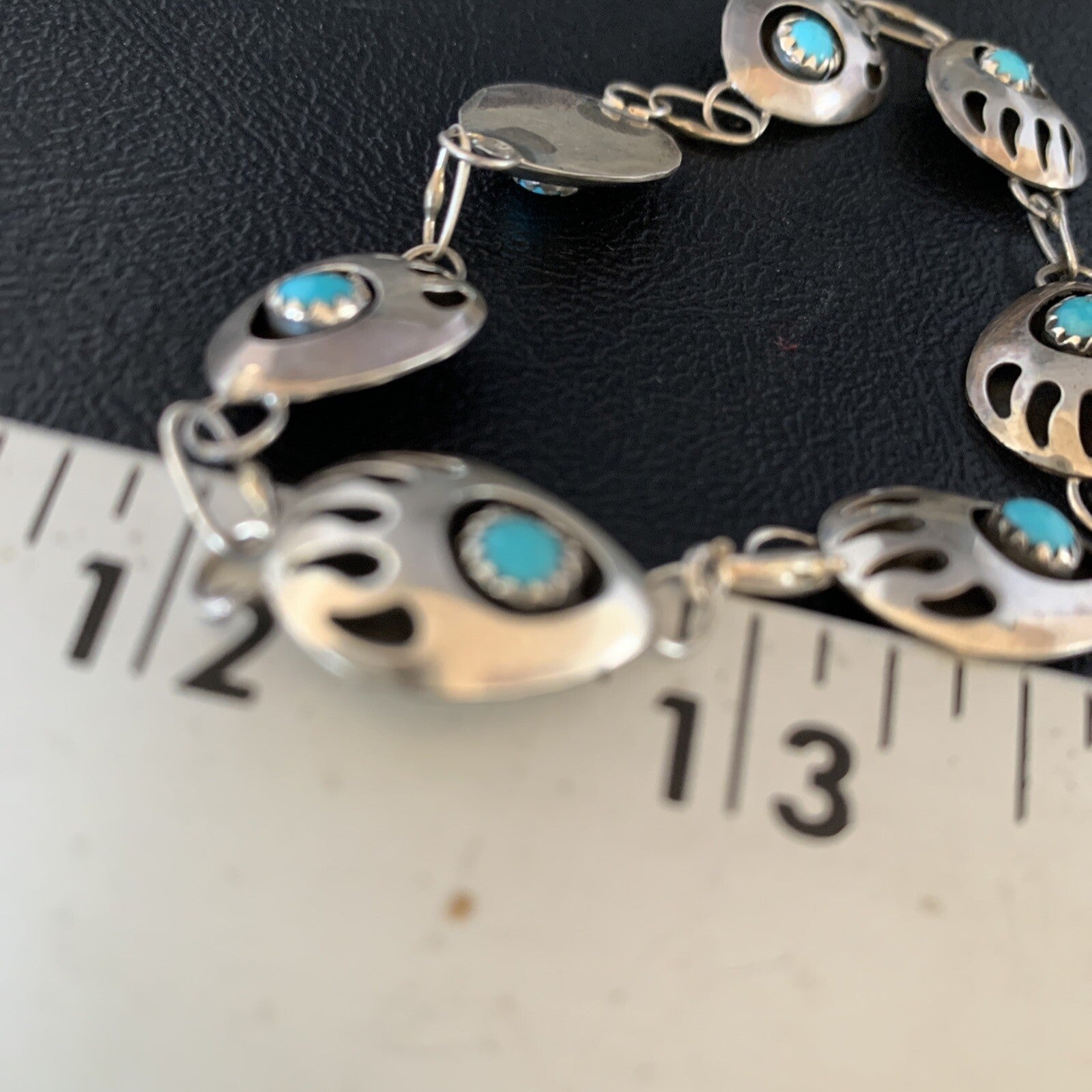 Turquoise BearPaw Navajo Sterling Silver Link Bracelet 08693