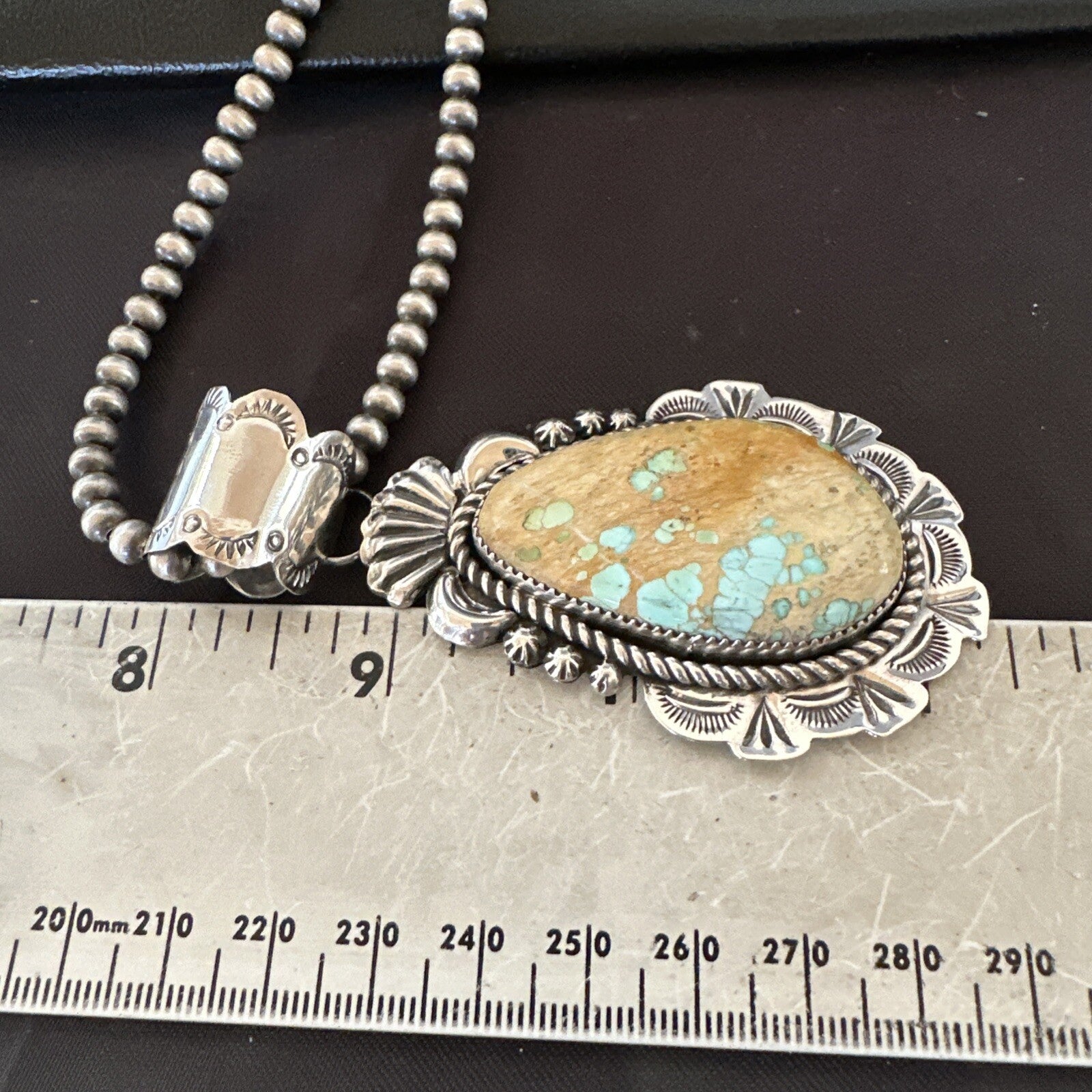 XXL Mens Royston Turquoise Pendant Navajo Pearls Sterling Silver Necklace 18746