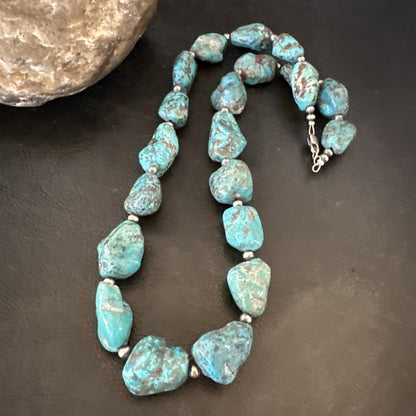 Mens Womens Chunky Blue Nugget Turquoise Navajo Sterling Silver Necklace 18673