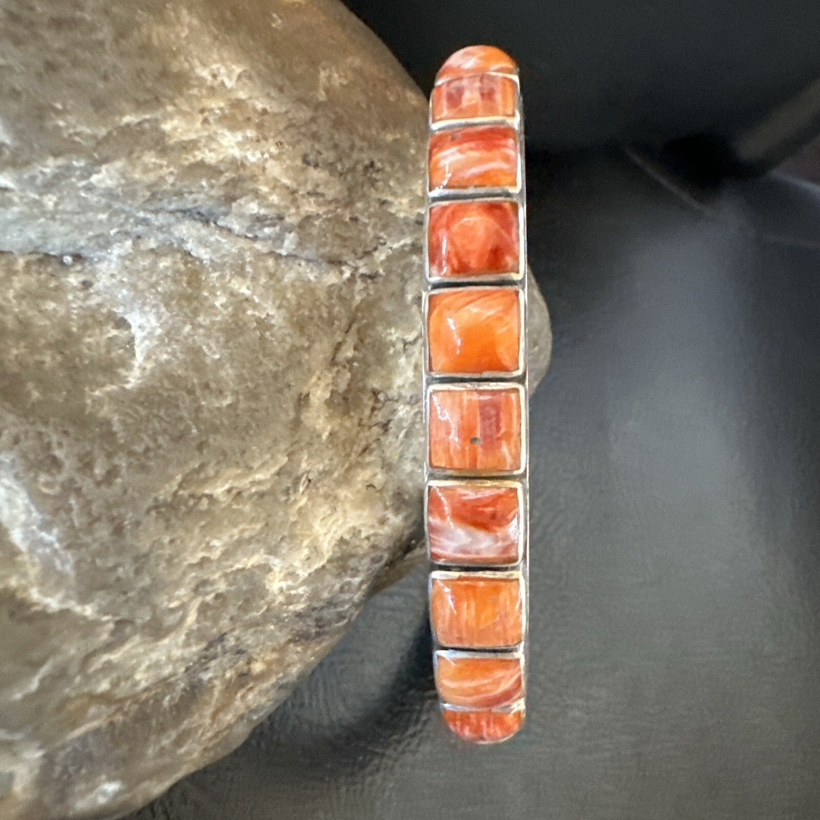 Womens Orange Red Spiny Oyster Southwestern Sterling Silver Cuff Bracelet 18376
