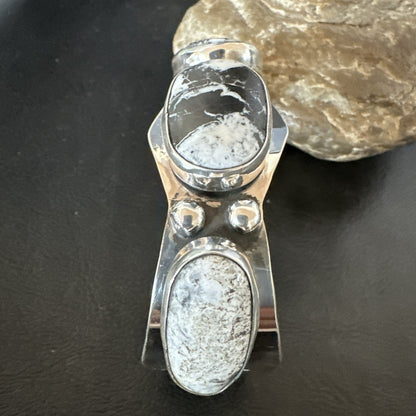 Mens WoMens White Buffalo Turquoise Navajo Sterling Silver Cuff Bracelet 19503