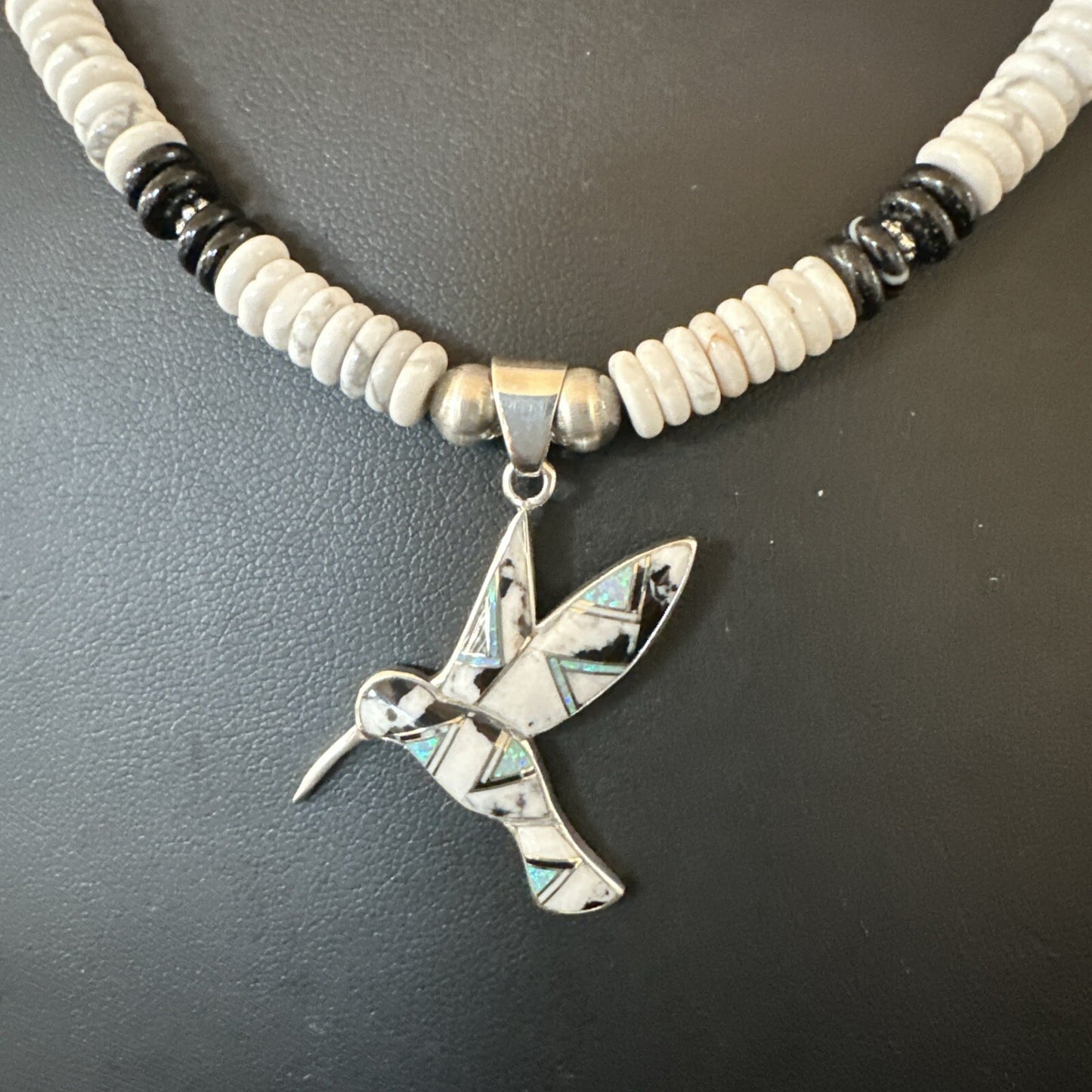 HummingBird White Buffalo Pendant Howlite Sterling Silver Necklace 18727