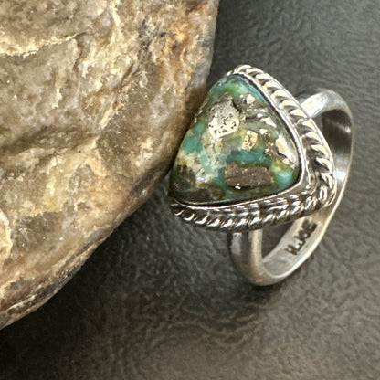 Womens Blue Sonoran Turquoise Navajo Sterling Silver Ring Size 10.5 18005