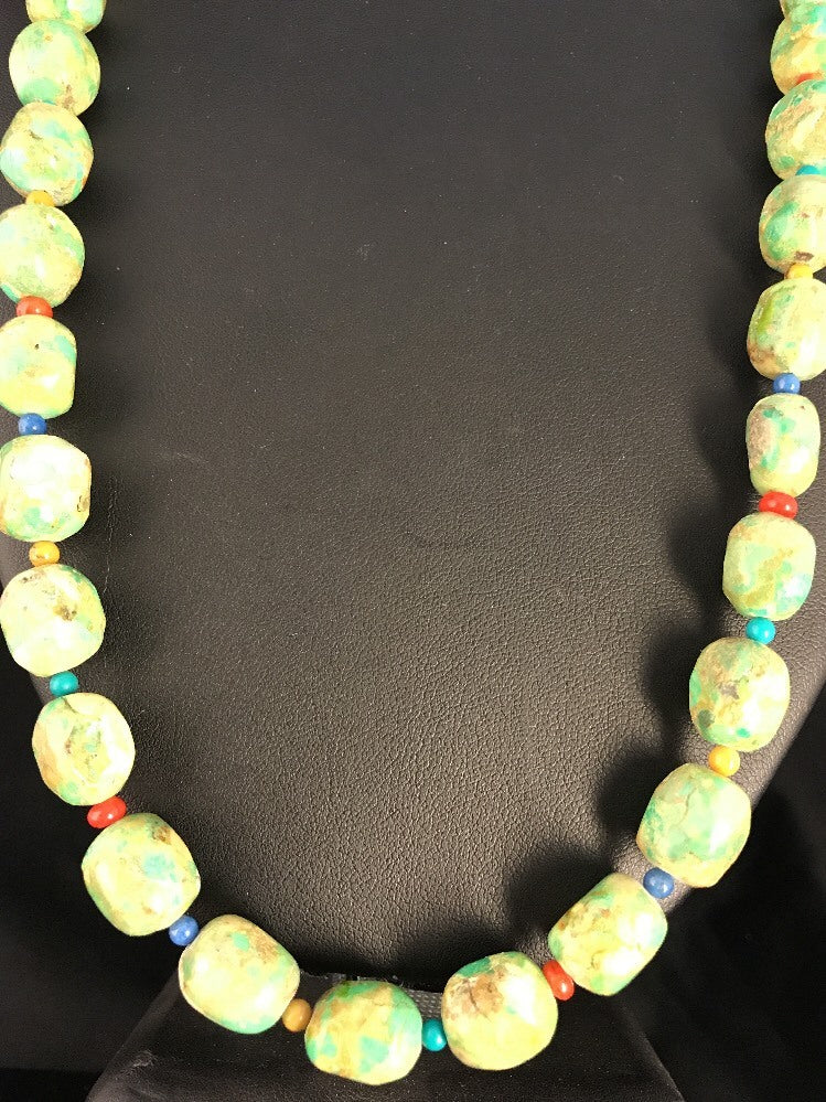 Native American Exquisite Sterling Silver Green Turquoise 24" Necklace 10070