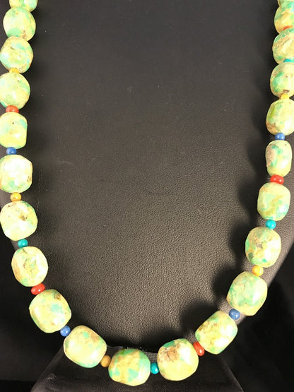 Native American Exquisite Sterling Silver Green Turquoise 24" Necklace 10070