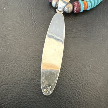 Multicolor Turquoise Spiny Navajo Sterling Silver Inlay Pendant Necklace 19644