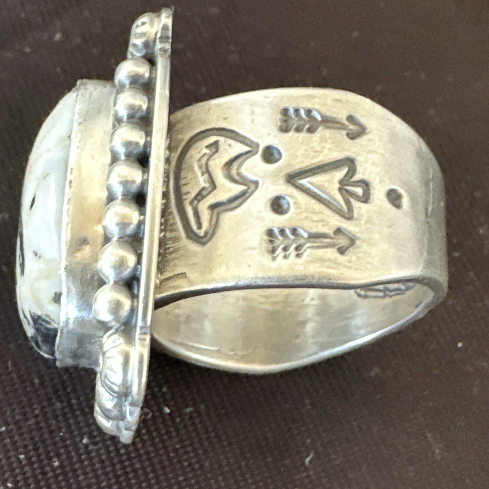 White Buffalo Turquoise Navajo Sterling Silver Ring Size 8 18777