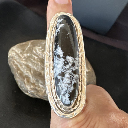 X Long Navajo White Buffalo Turquoise Ring Sterling Silver Sz 8 19767