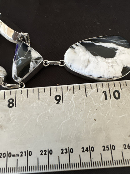 Women White Buffalo Turquoise Lariat Necklace Pendant Sterling Silver 18” 18413