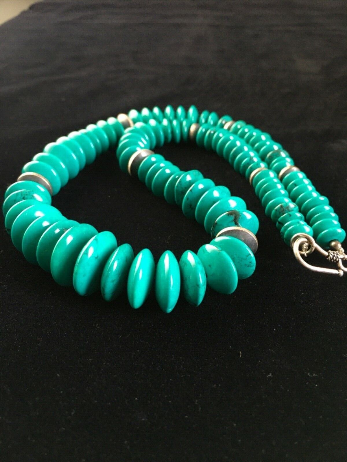 Navajo Teal Blue Turquoise Necklace Sterling Silver 18" Handmade 1730