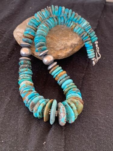 Navajo Graduated Turquoise Necklace Sterling Silver 18" 4242