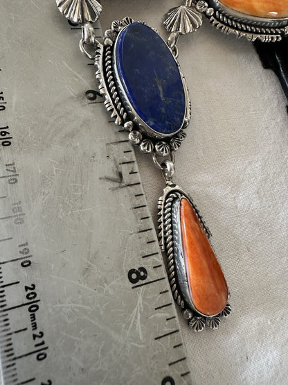 Multicolor Spiny Lapis Pendant Navajo Sterling Silver Lariat Necklace 28" 19438