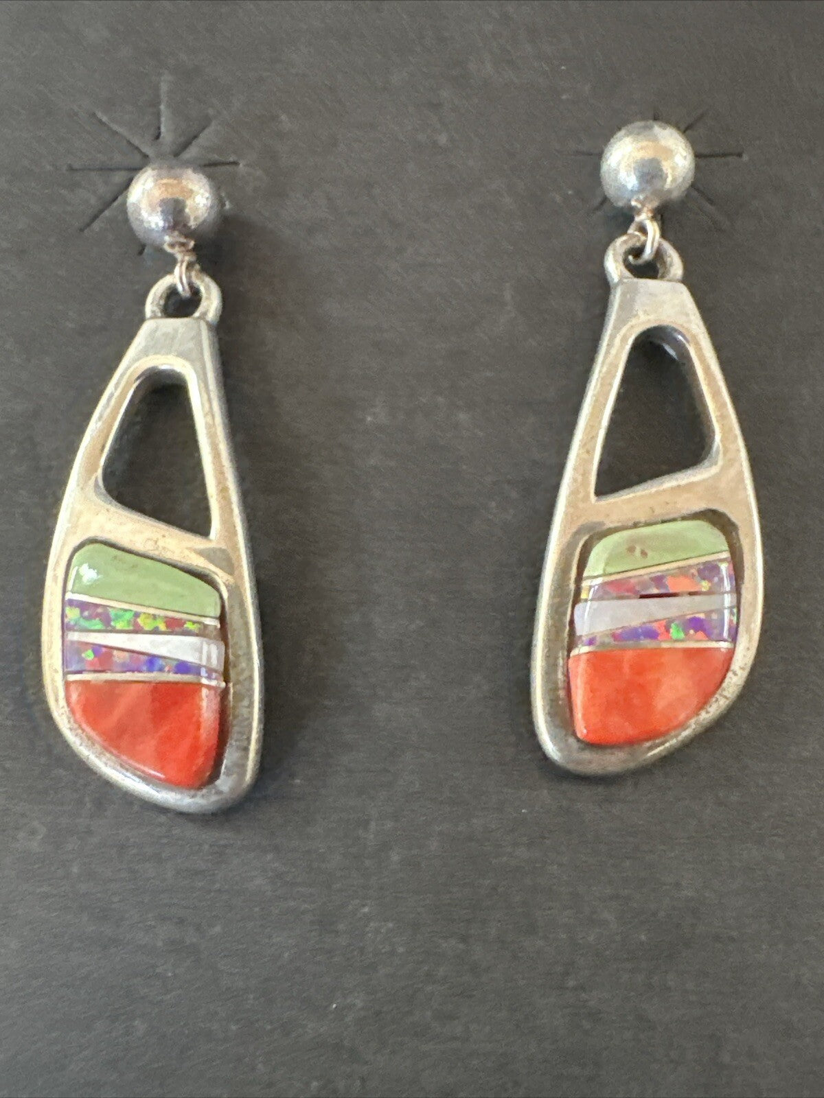 Southwestern Sterling Silver Multicolor Gaspeite Opal Inlay Earrings 4436